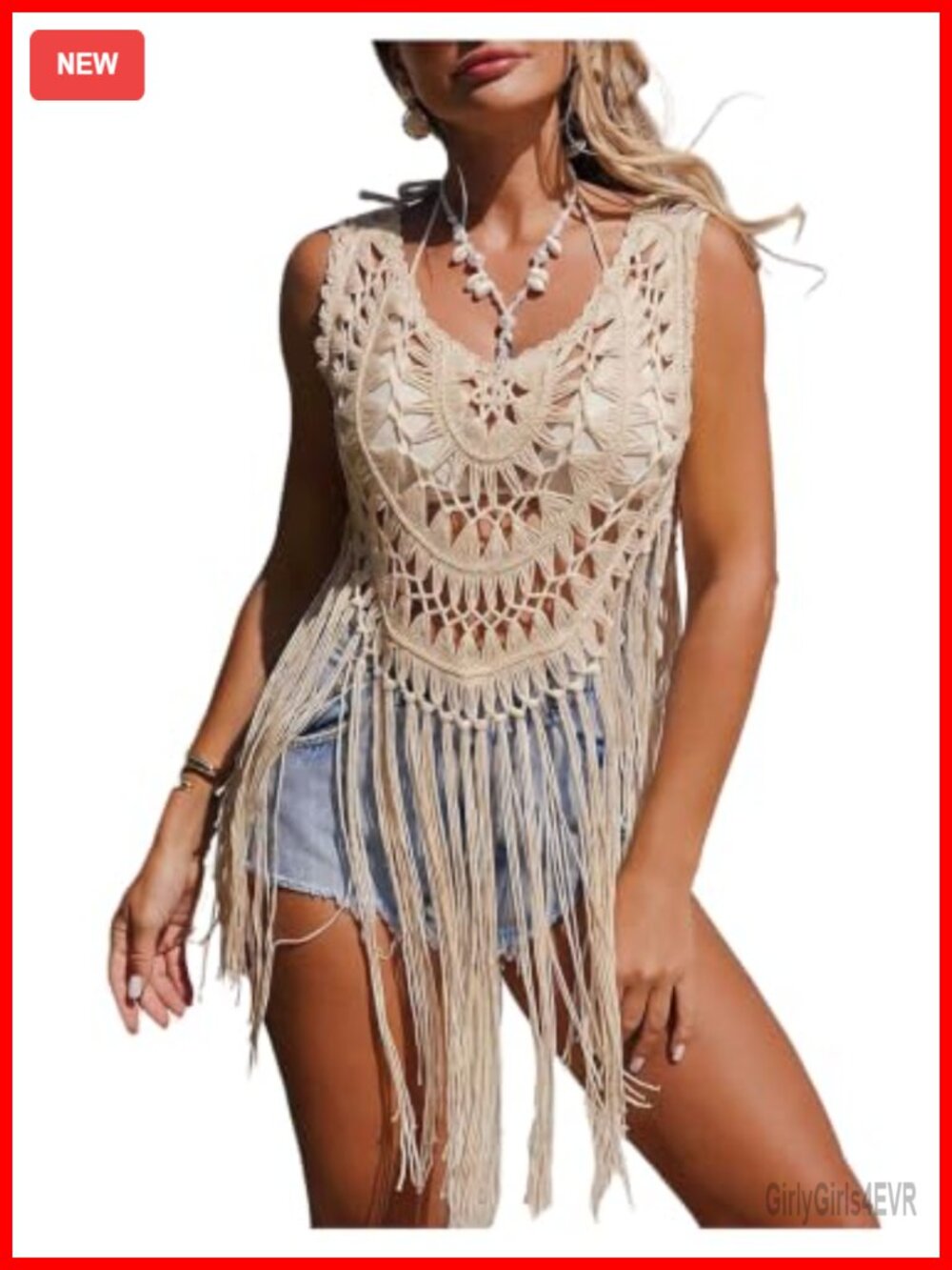 Boho Crochet Cover Up Fringe Hollow Out Crop Tank Top